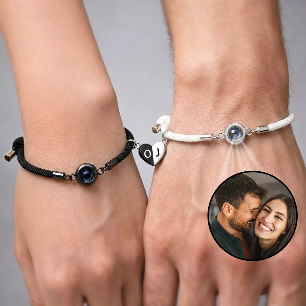 Gift For Couples,Old Couples,Gift For Husband,Gift For Wife,Gift For Boyfriend,Gift For Girlfriend,LGBT,Love - Custom Photo You And Me We Got This Couple - Personalized Photo Projection Bracelet Magnetic Initial