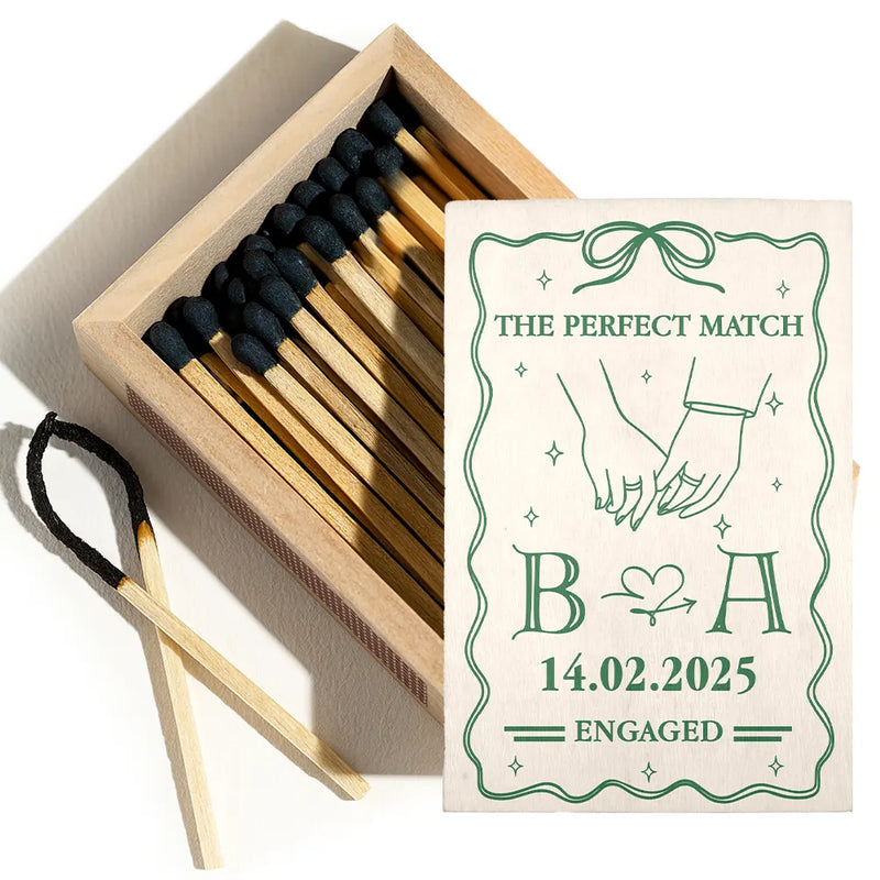 Gift For Couples, Engaged, Married, Love - The Perfect Match Engaged Married - Personalized Wooden Matchbox