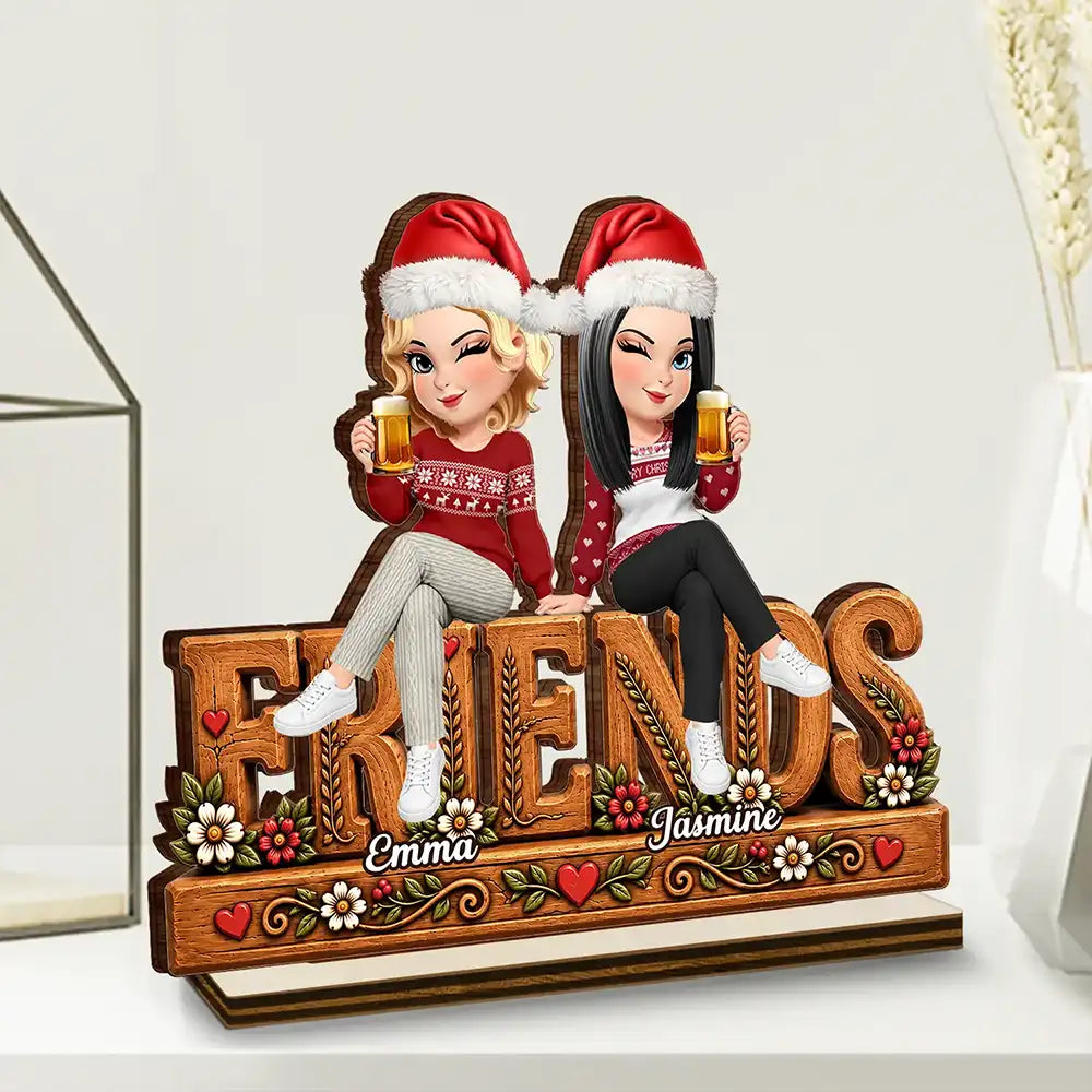 Afro Besties,Christmas,Gift For Bestie,Sentimental,Vector - Bestie Keepsake - Personalized Floral Forever Friends Wooden Plaque