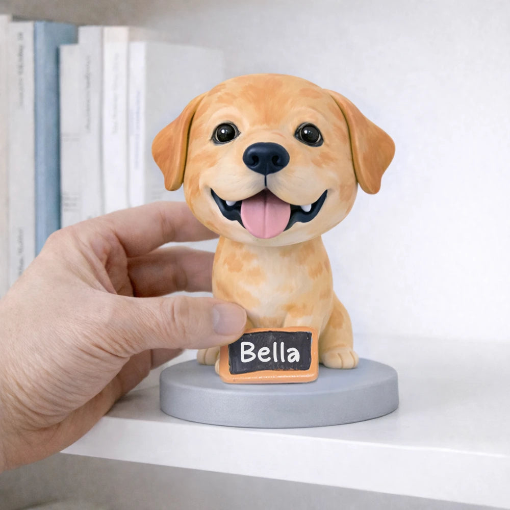 Pet Lovers,Pet Mom,Pet Dad,Cat Lovers,Cat Mom,Cat Dad,Dog Lovers,Dog Mom,Dog Dad,Happy - Custom Pet Bobblehead Full Body Figurine With Nameplate For Pet Moms Pet Dads - Personalized Bobblehead