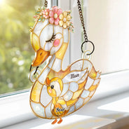 Gift For Grandma,Gift For Mother,Love - Duck Mother Ducklings Stained Glass Effect Mom Grandma - Personalized Window Hanging Suncatcher Ornament