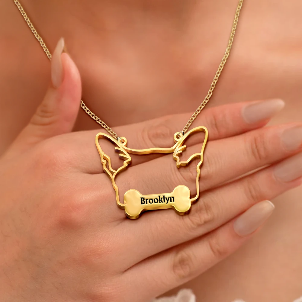 Dog Lovers,Cat Lovers,Pet Lovers,Love - Dog Cat Face Line Art With Name - Personalized Letter Necklace