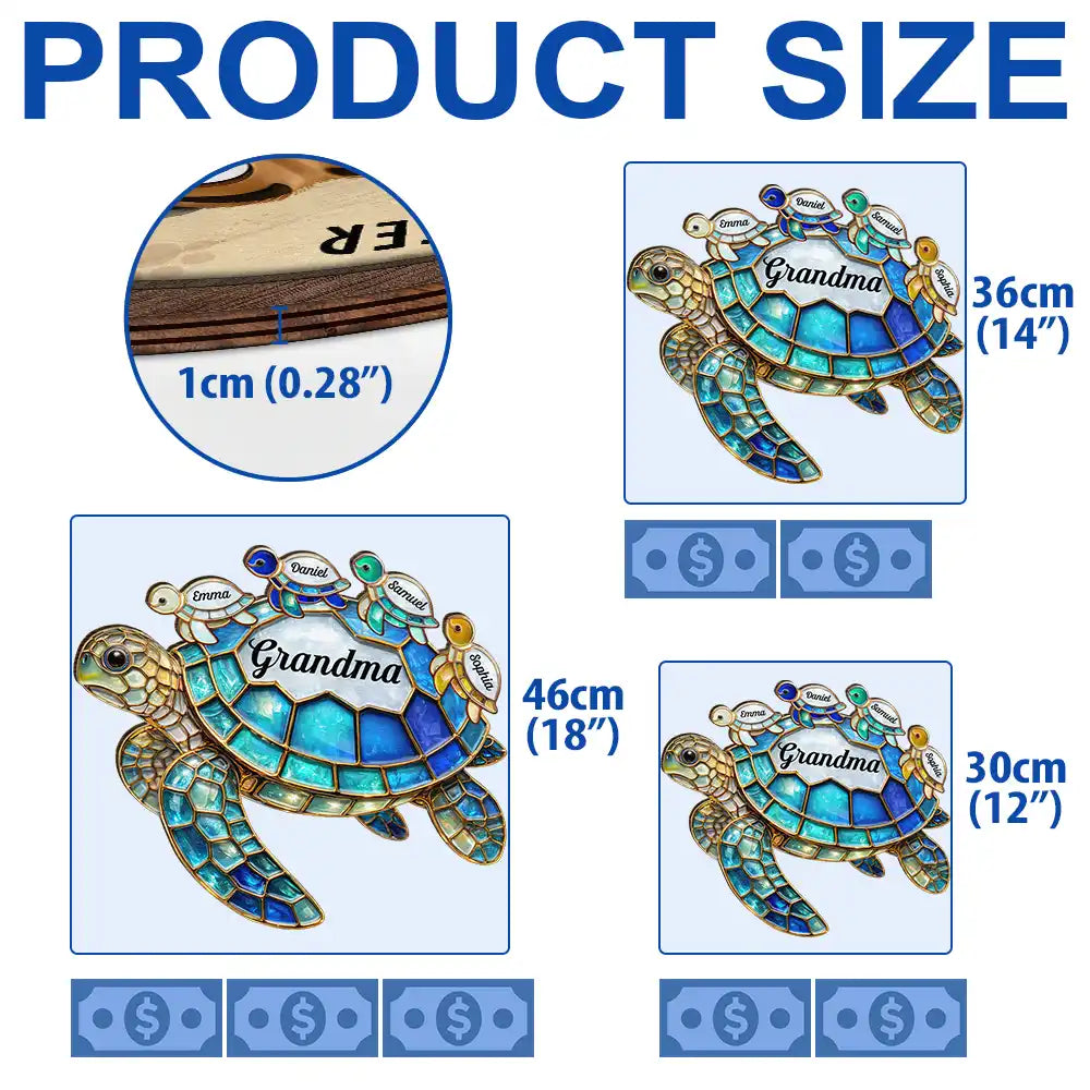 Gift For Grandma,Grandma - Grandkids,Gift For Mother,Beach,Happy - Turtle Stained Glass Mum Nanny - Personalised Custom Shaped Wood Sign