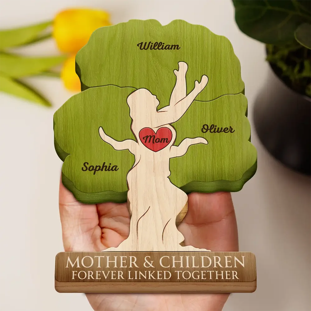 Gift For Mother,Mom - Daughters (Adult),Mom - Daughters (Young),Mom - Sons,Mom - Children,Love - Mother & Children Forever Linked Together - Personalized Custom Shaped Wooden Puzzle