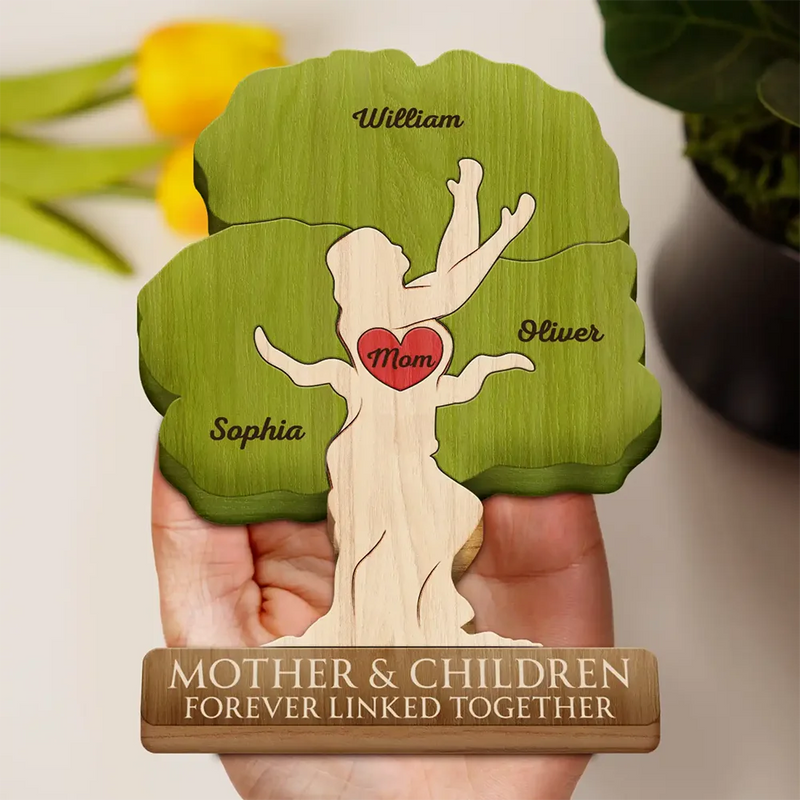 Gift For Mother,Mom - Daughters (Adult),Mom - Daughters (Young),Mom - Sons,Mom - Children,Love - Mother & Children Forever Linked Together - Personalized Custom Shaped Wooden Puzzle