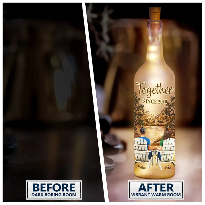 Gift For Couples, Gift For Husband, Gift For Wife - Back Sitting Couple You And Me We Got This - Personalized Bottle Light