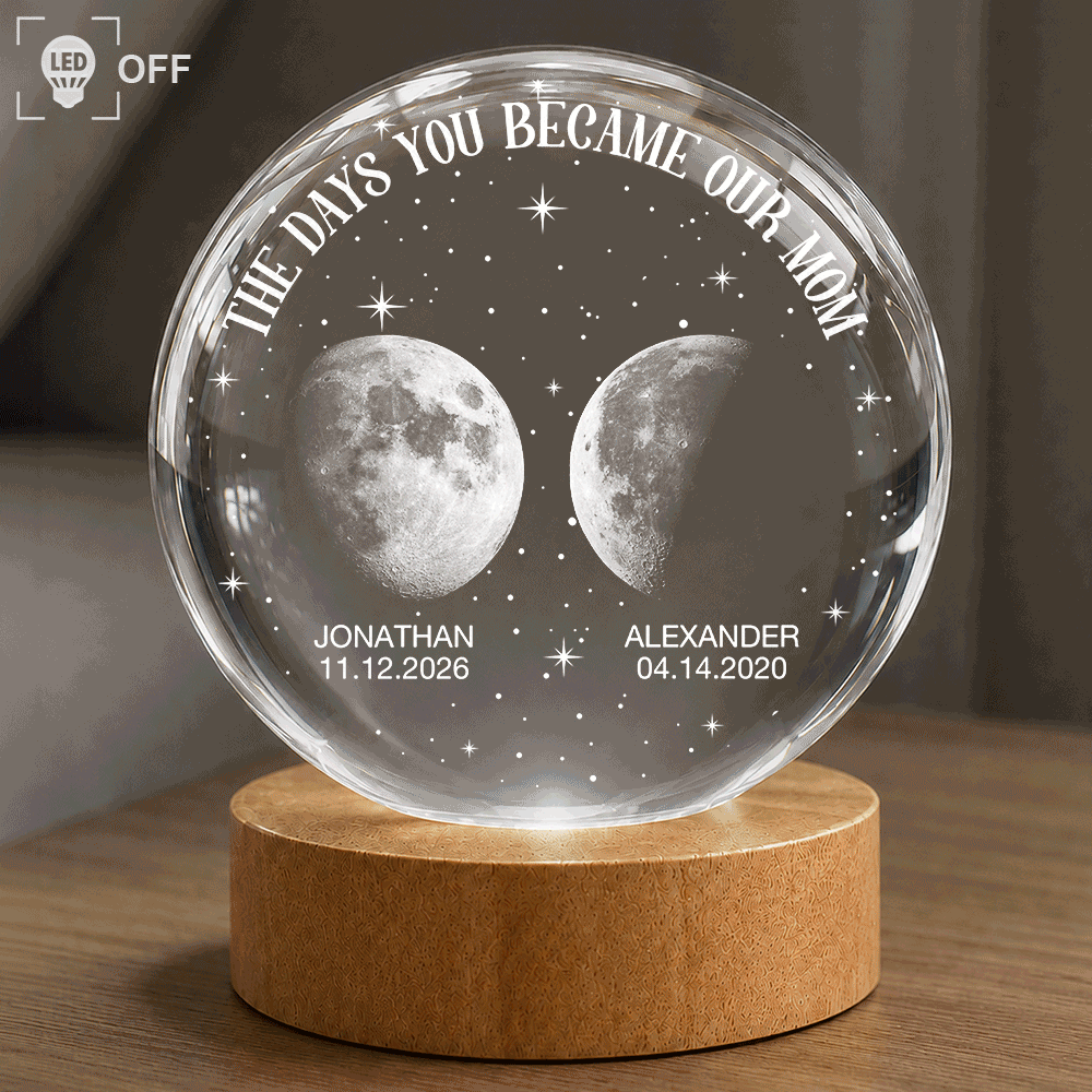 Moon Phase The Days You Became My Mom - Personalized Crystal Globe Lamp