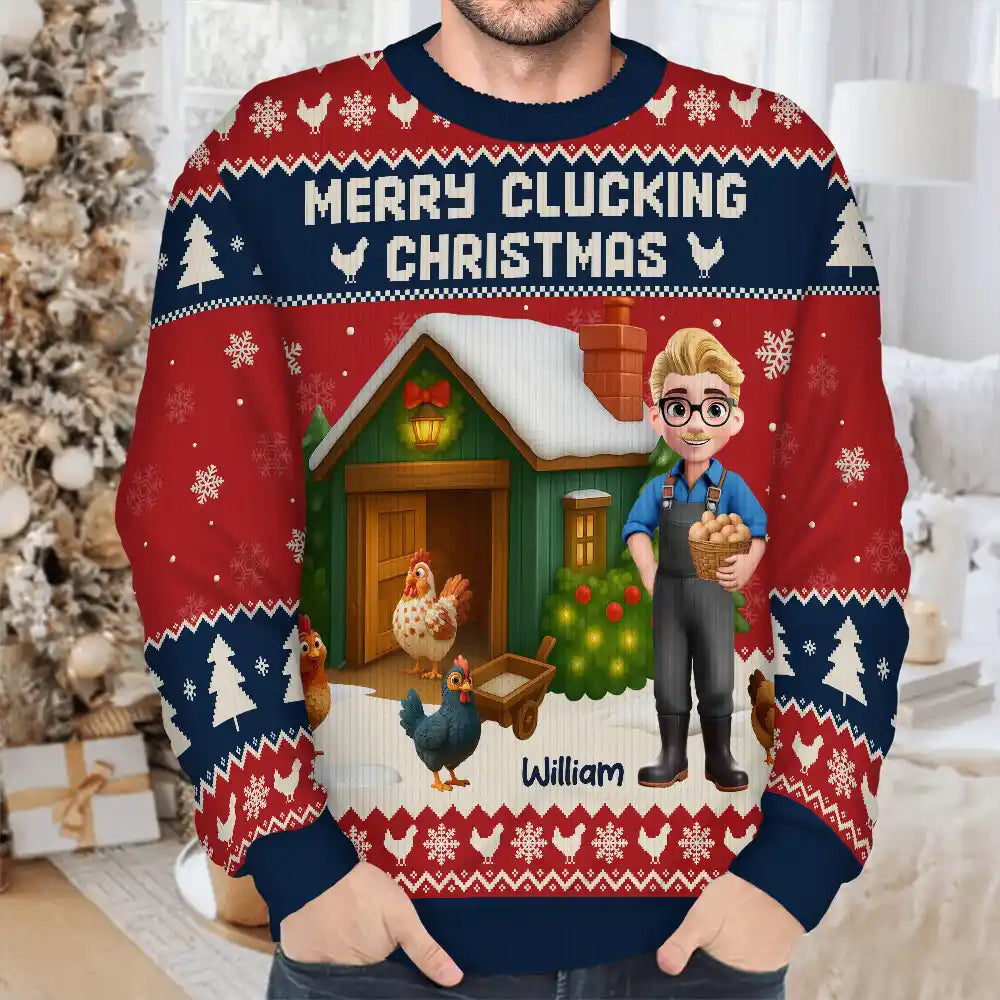 Christmas, Farm, Gift For Yourself, Happy - All I Want for Christmas Is Chickens - Personalized Unisex Ugly Sweater