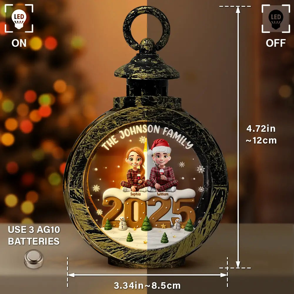 Family,Gift For Grandparents,Parents,Gift For Kids,Happy,Christmas,Non-Eng - 3D Effect Christmas Family And Dog Cat - Personalized Candlelight Lantern Ornament