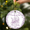 Parents,New Baby,Art Design,Christmas,Photo - Pencil Sketch - Remove BG,Happy - Custom Photo Pencil Sketch First Christmas As A Family Of Four Toile - Personalized Circle Ceramic Ornament