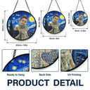 Happy,Dog Lovers,Pet Lovers,Cat Lovers,Dog Mom,Dog Dad,Cat Dad,Cat Mom - Custom Photo Starry Night Dog Mom Cat Mom Pet Lover - Personalized Stained Glass Window Hanging Suncatcher