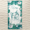 Pet Lovers,Pet Mom,Pet Dad,Dog Lovers,Dog Mom,Dog Dad,Cat Lovers,Cat Mom,Cat Dad,Beach,Summer,Non-Eng,Photo - Pencil Sketch,Playful - Custom Photo Pencil Sketch With Tropical Leaves For Pet Lovers - Personalized Beach Towel