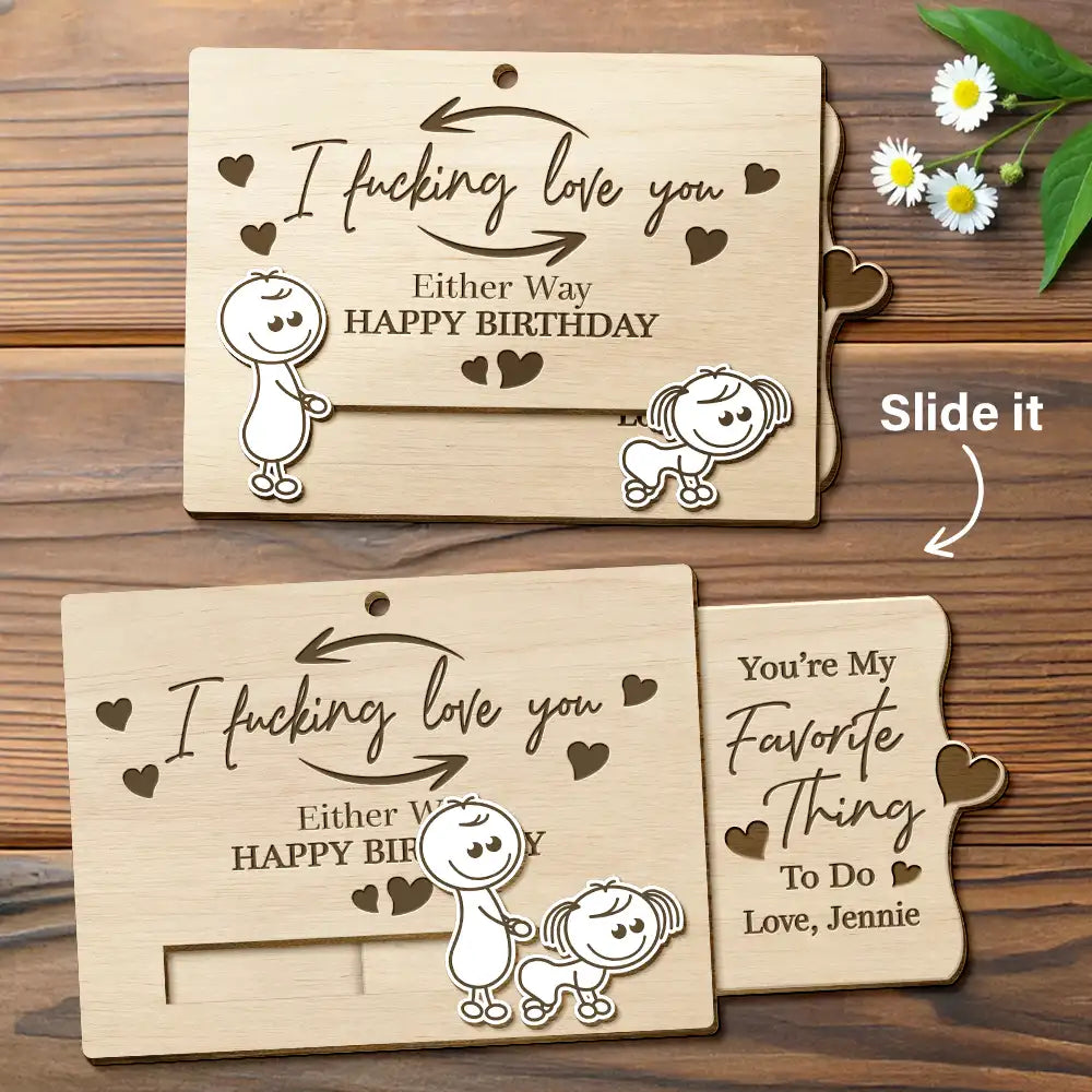 Gift For Couples,Old Couples,Gift For Husband,Gift For Wife,Gift For Boyfriend,Gift For Girlfriend,Love - You're My Favorite Thing To Do Doggy Couple - Personalized Hanging Wooden Slide Card