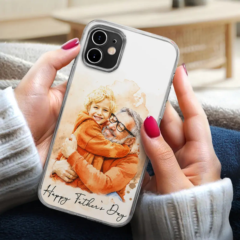 Gift For Husband,Gift For Yourself,Gift For Men,Gift For Father,Gift For Grandpa,Non-Eng,Photo - Watercolor (remove BG),Cozy - Custom Photo Realistic Watercolor Art I Love You Dad Grandpa - Personalized Clear Phone Case