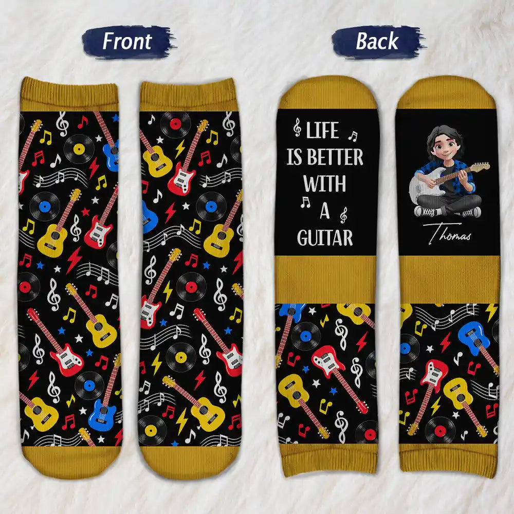 Christmas,Gift For Men,Gift For Yourself,Gifts For Him,Guitar,Happy,Music,Top Market,Vector - Gift For Guitar Lovers - Personalized I'd Rather Be Playing My Guitar Socks