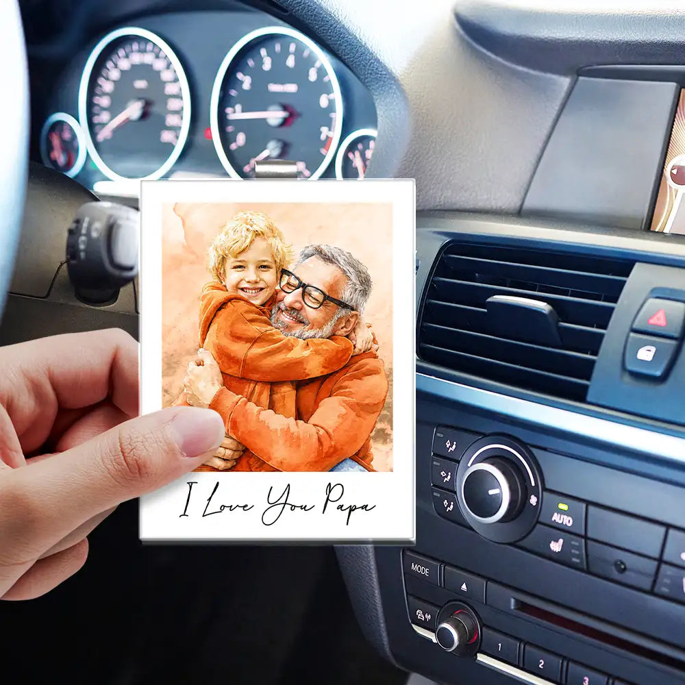 Gift For Husband,Gift For Yourself,Gift For Men,Gift For Father,Gift For Grandpa,Non-Eng,Photo - Watercolor (remove BG),Cozy - Custom Photo Realistic Watercolor Art I Love You Dad Grandpa - Personalized Custom Shaped Acrylic Car Visor Clip