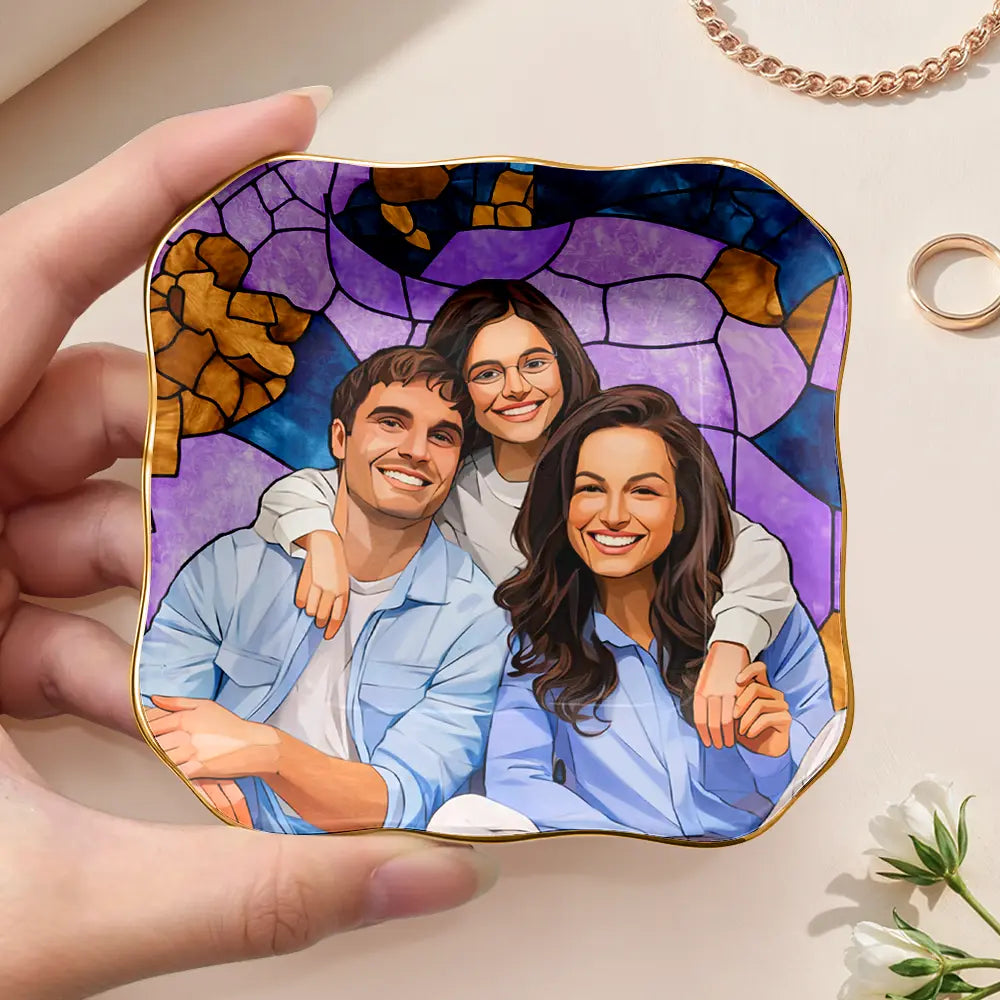 Gift For Couples,Gift For Wife,Gift For Mother,Gift For Grandma,Gift For Grandparents,Family - Custom Photo Stained Glass Portrait Mom Grandma Parents Family - Personalized Ring Dish