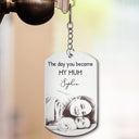 Custom Photo,New Dad,New Mom,New baby,Gift For Father,Gift For Mother,Non-Eng,Photo - Pencil Sketch,Calendar,Adorable - Custom Photo Pencil Sketch Calendar The Day You Became My Mom Dad - Personalized Aluminum Keychain