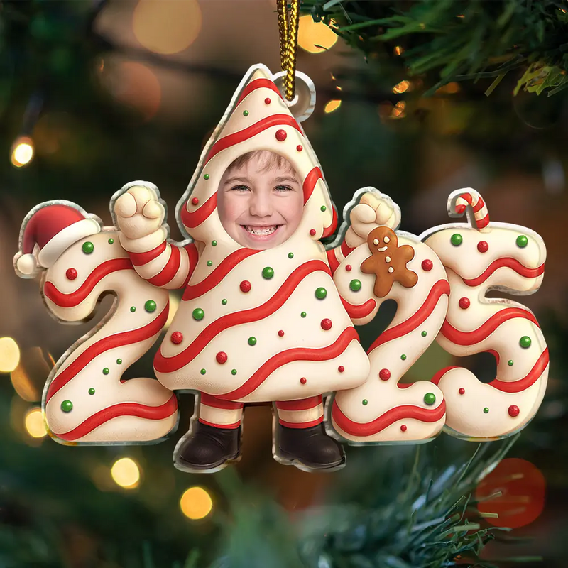 New baby,New Mom,New Dad,Funny,Parents,Gift For Kids,Gift For Grandkids - Custom Photo Christmas Tree Cake Funny Baby - Personalized Custom Shaped Acrylic Ornament