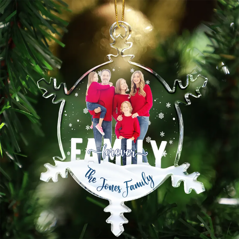 Gift For Sisters,Family,Christmas,Happy,Gift For Bestie - Custom Photo Family Besties Sisters Forever - Personalized Snowflakes Shaped Glass Ornament
