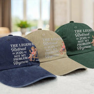 Custom Photo, Art Design, Summer, Retirement, Gift For Yourself, Humorous, Photo - Beach Chair 3D Effect - Custom Photo 3D Summer Concept The Legend Has Retired Not My Problem Anymore - Personalized Vintage Washed Denim Cap