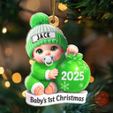 Christmas,New Dad,New baby,New Mom,Happy - Baby Beside Christmas Bauble First Christmas 3D Effect - Personalized Custom Shaped Acrylic Ornament 