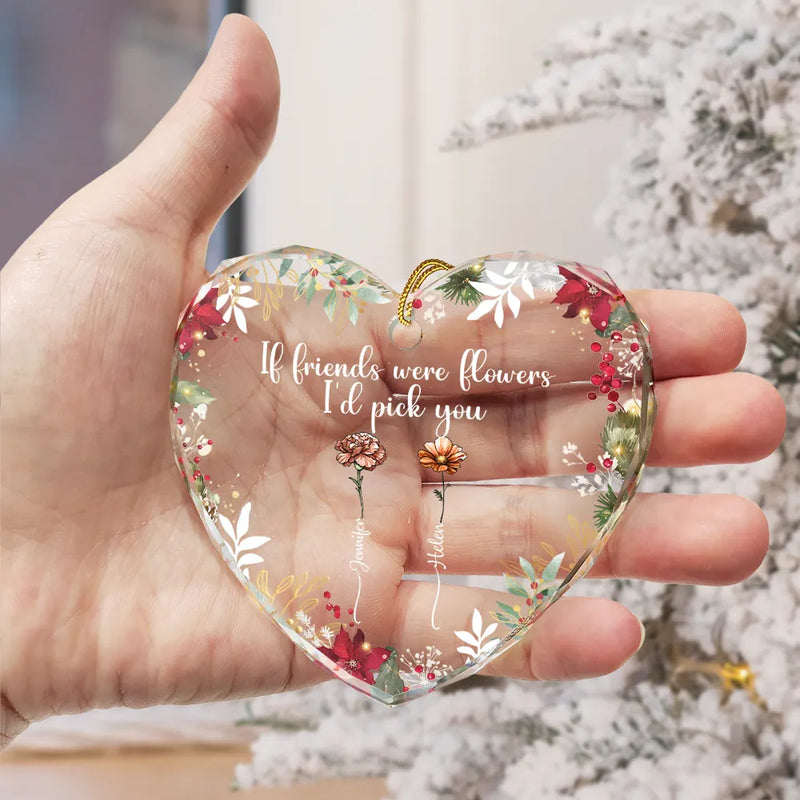 Gift For Sisters,Grandma - Grandkids,Gift For Grandma,Family,Christmas - Family Are Different Flowers From The Same Garden - Personalized Heart Shaped Glass Ornament
