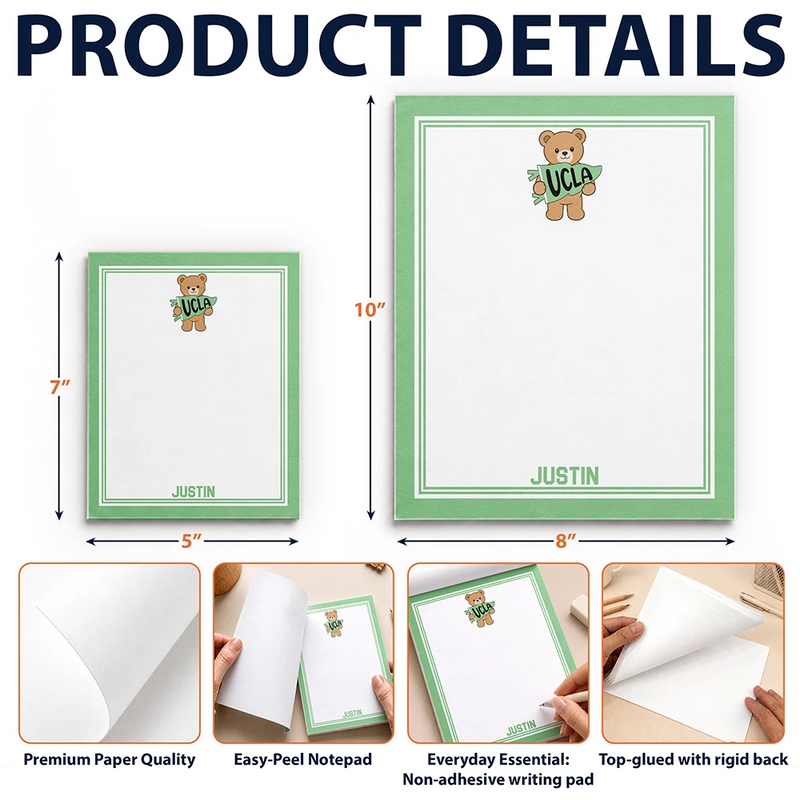 Back To School,Proud,Gift For Yourself,Warp Text - School Abbreviation Bear Pennant - Personalized Notepad
