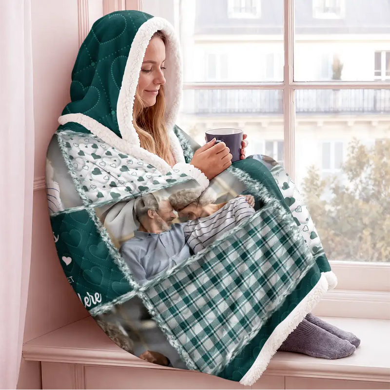 Family, Custom Photo, Memorial, Sad, Gift For Women, Christmas - Custom Photo Memorial When You Really Miss Me Hug This Blanket - Personalized Wearable Hooded Blanket