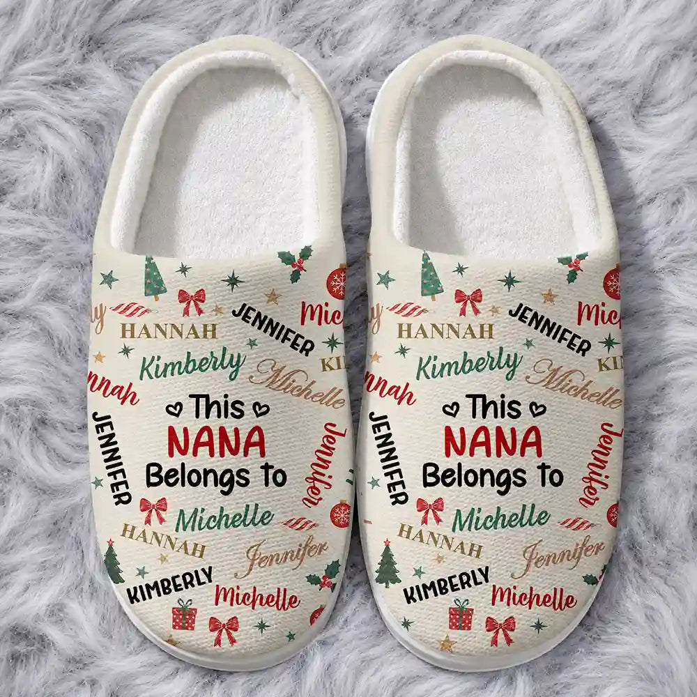 Christmas, Custom Text, Gift For Grandma, Gifts For Her, Happy - Christmas Gift For Grandma Nana - Personalized Kids Names Fluffy Slippers