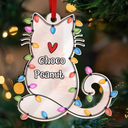 Cat Lovers, Cat Mom, Cat Dad, Happy, Christmas - Cat Shape Christmas Light Custom Name - Personalized Custom Shaped Mirror Ornament