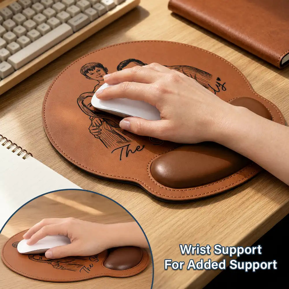 Gift For Couples,Gift For Husband,Gift For Wife,Gift For Women,Gift For Men,Gift For Grandpa,Gift For Bestie,Pet Lovers,Non-Eng,Photo - Pencil Sketch (Bold),Sentimental - Custom Photo Bold Sketch Portrait Family Pet Besties Couples - Personalized Leather Mouse Pad