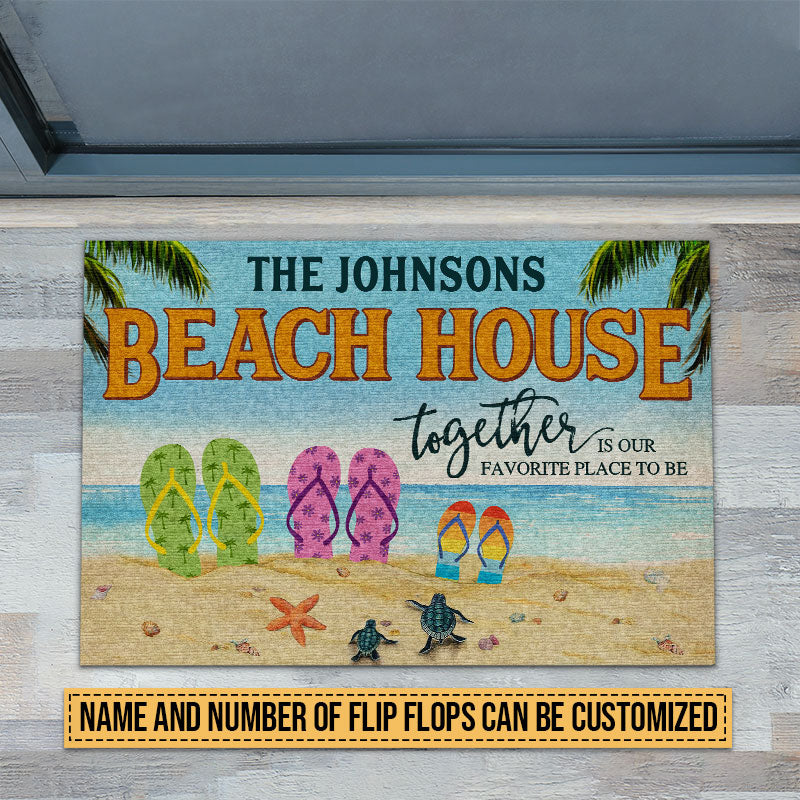 Paillasson personnalisé Beach House Flip Flop Together est notre endroit préféré