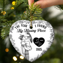 Christmas,Gift For Couples,Love,Gift For Husband,Gift For Boyfriend,Gift For Girlfriend,Gift For Wife - The Year I Found My Missing Piece Kissing Couples Toile - Personalized Heart Ceramic Ornament