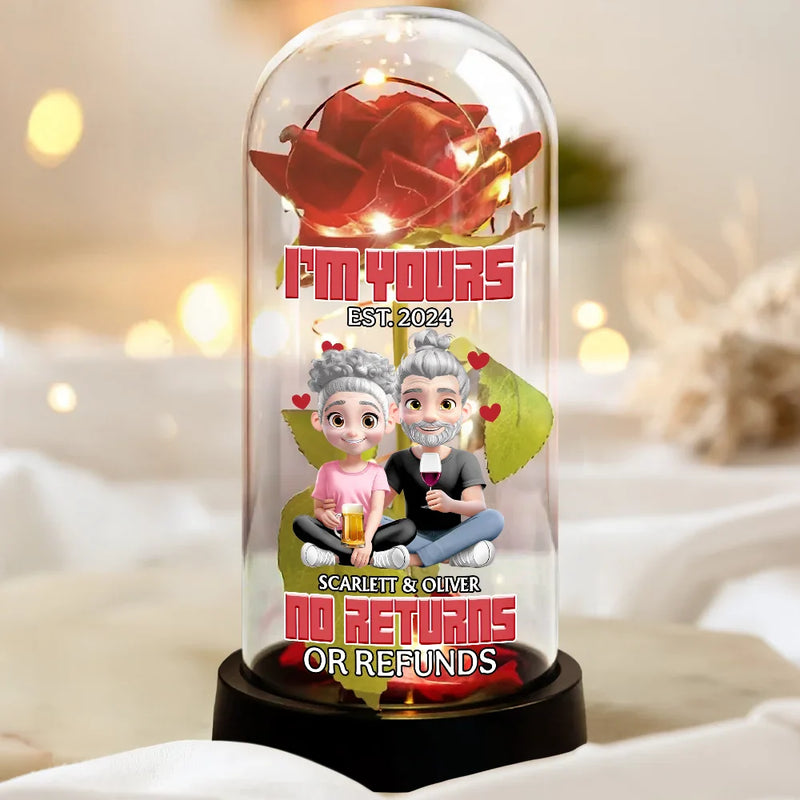 Gift For Couples, Gift For Husband, Gift For Wife, Gift For Boyfriend, Gift For Girlfriend, Love - 3D Effect Couple I'm Yours No Returns Or Refunds - Personalized Everlasting Rose Dome Lamp