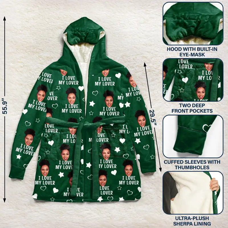 Gift For Husband,Gift For Couples,Custom Photo,Funny - Custom Photo Funny I Love My Lover - Personalized Hooded Robe