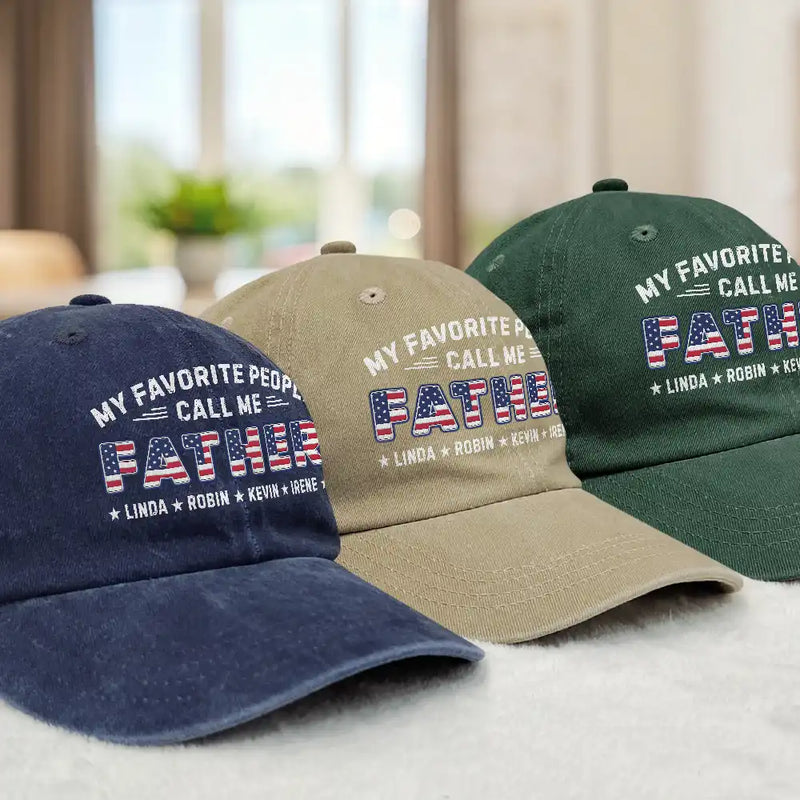 Independence Day,Gift For Father,Gift For Grandpa,Icon,Proud - Stars & Stripes My Favorite People Call Me Papa - Personalized Vintage Washed Denim Cap