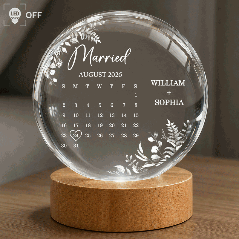 Gift For Couples, Gift For Husband, Gift For Wife, Gift For Boyfriend, Gift For Girlfriend, Love - Calendar Wedding Keepsake - Personalized Crystal Globe Lamp