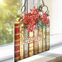 Gift For Women,Love - Birth Flower Reading Book Stack Stained Glass Effect - Personalized Window Hanging Suncatcher Ornament
