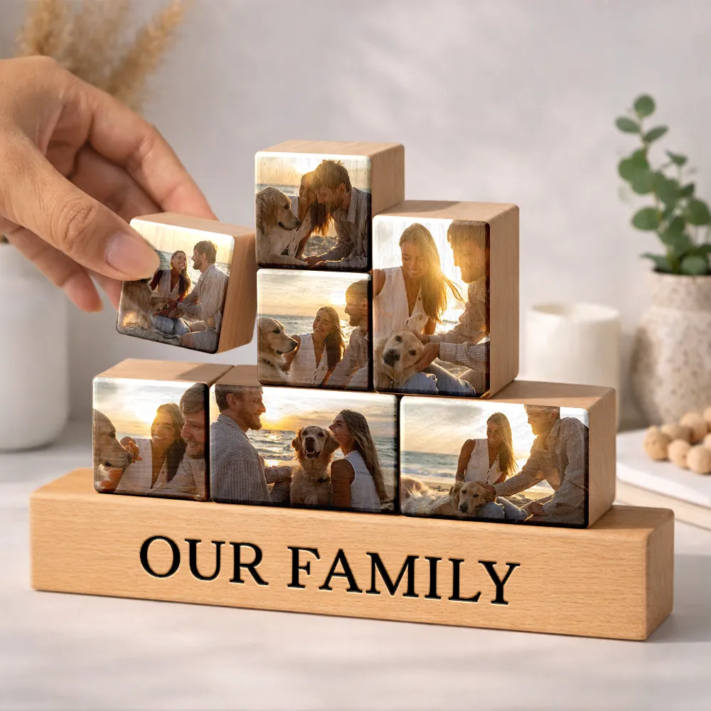 Family,Gift For Women,Gift For Men,Gift For Uncle,Gift For Mother,Gift For Aunt,Gift For Grandpa,Gift For Father,Gift For Grandparents - Custom Photo Family Together - Personalized Wooden Stacking Photo Blocks