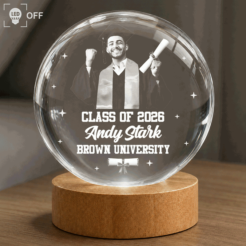 Graduation,Gift For Daughter,Dad - Daughters (Adult),Mom - Daughters (Adult),Mom - Sons,Gift For Son,Dad - Sons,Happy - Custom Photo Happy Graduation - Personalized Crystal Globe Lamp