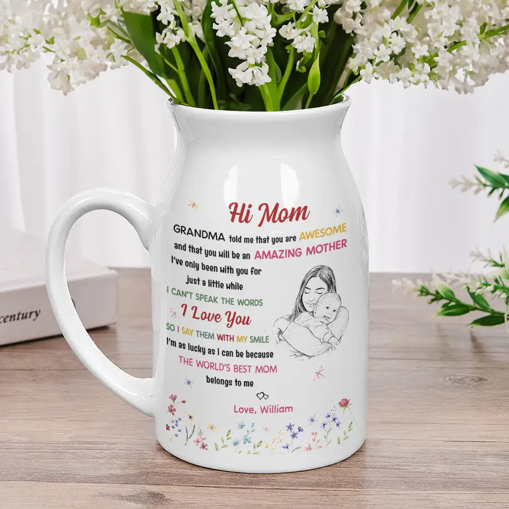 New Mom,Love,Gift For Mother,Photo,Sentimental - Custom Photo The World's Best Mommy Belongs To Me - Personalized Ceramic Flower Vase