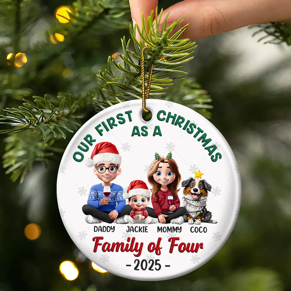 Love,Family,New baby,New Mom,New Dad,Gift For Husband,Gift For Wife,Gift For Couples,Married ,Pregnant Mom - First Christmas As A Family Of Three New Parents 3D - Personalized Circle Ceramic Ornament