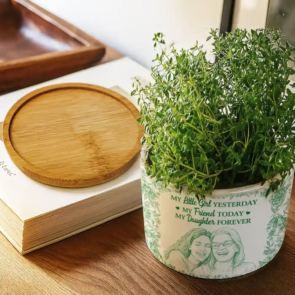 Custom Photo,Gift For Mother,Mom - Daughters (Adult),Happy - Custom Photo Pencil Sketch My Friend Today My Daughter Forever - Personalized Ceramic Plant Pot