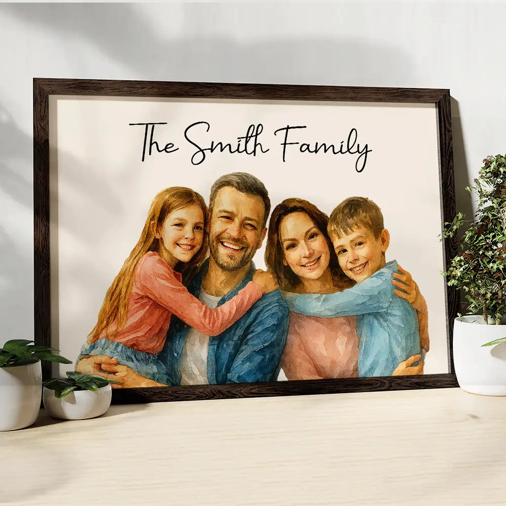 Happy,Family,Gift For Couples,Gift For Husband,Gift For Wife,Parents,Gift For Grandparents - Custom Photo Realistic Watercolor Art Happy Family Parents Grandparents - Personalized Poster
