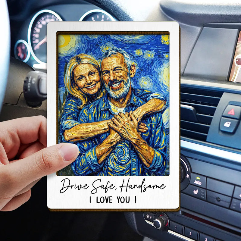 Custom Photo,Art Design,Gift For Couples,Romantic,Photo - Starry Night  - Custom Photo Starry Night Drive Safe Handsome Romantic Couple - Personalized Custom Shaped Car Visor Clip