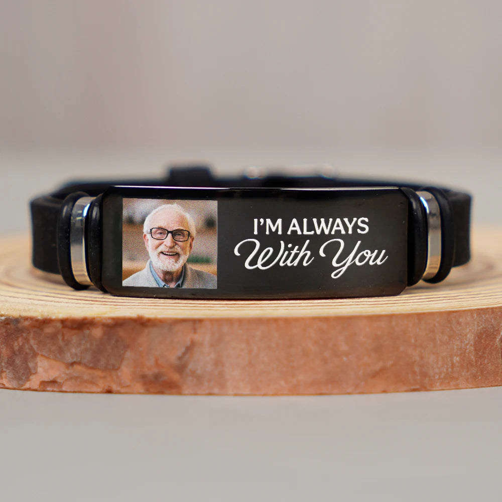 Custom Photo, Memorial, Family, Gift For Father, Gift For Mother, Sad - Custom Photo You Never Walk Alone Memorial - Personalised Engraved Bracelet