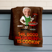 Custom Photo,Gift For Father,Grilling,Funny,Non-Eng,Photo - Custom Photo Mr Good Looking Is Cooking - Personalized Kitchen Towel