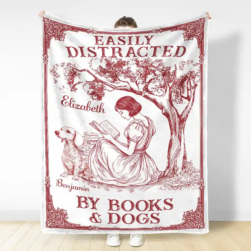 Reading,Dog Lovers,Dog Mom,Cat Lovers,Cat Mom,Gift For Yourself - Once Upon A Time There Was A Girl Loved Books & Dogs Cats - Personalized Fleece Blanket, Sherpa Blanket