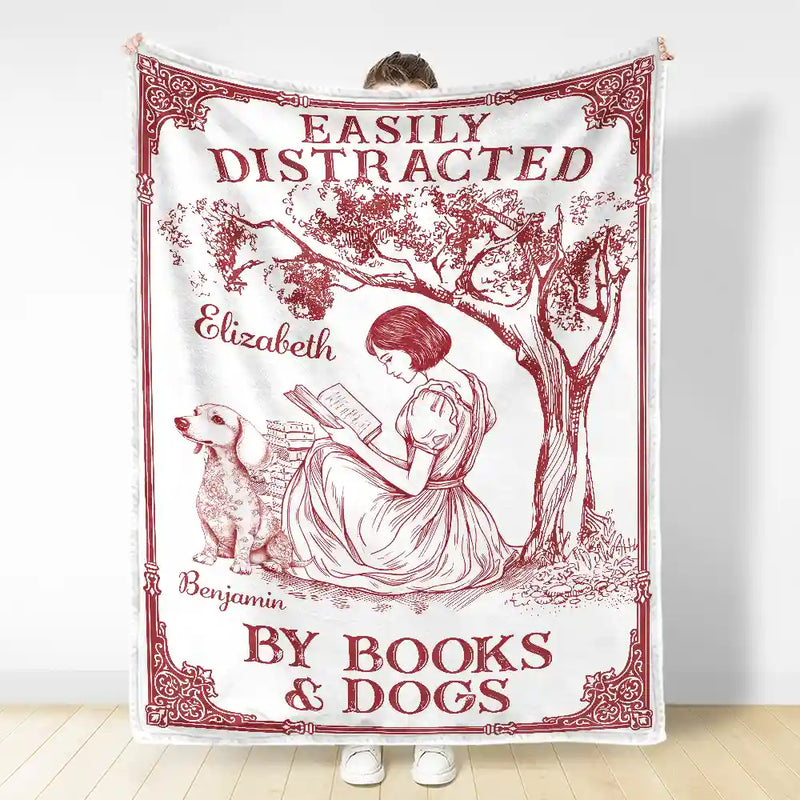 Reading,Dog Lovers,Dog Mom,Cat Lovers,Cat Mom,Gift For Yourself - Once Upon A Time There Was A Girl Loved Books & Dogs Cats - Personalized Fleece Blanket, Sherpa Blanket